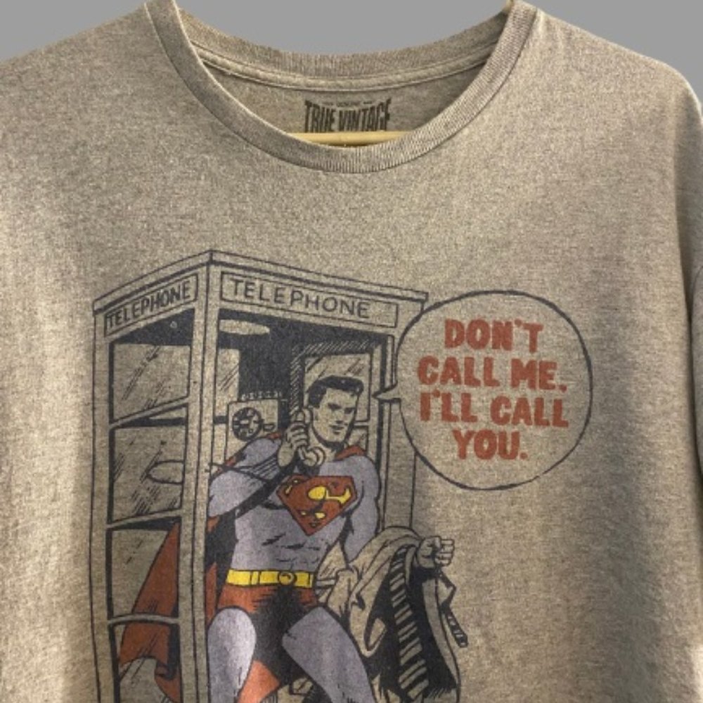 SUPERMAN “'DON'T CALL ME., I'LL CALL YOU" TELEPHONE BOOTH T-SHIRT VINTAGE LARGE